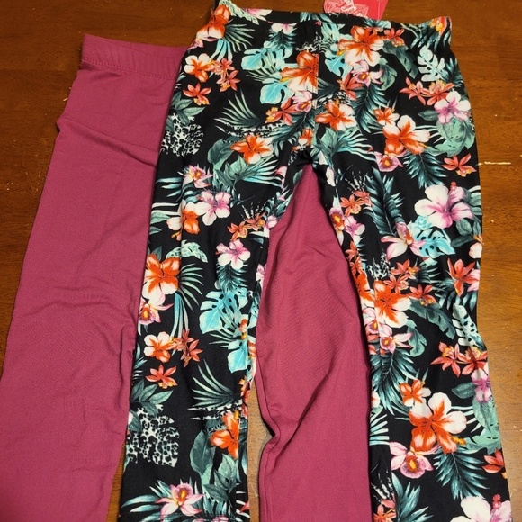 Lulu Luv Floral and Pink Kids Leggings - Picture 1 of 6